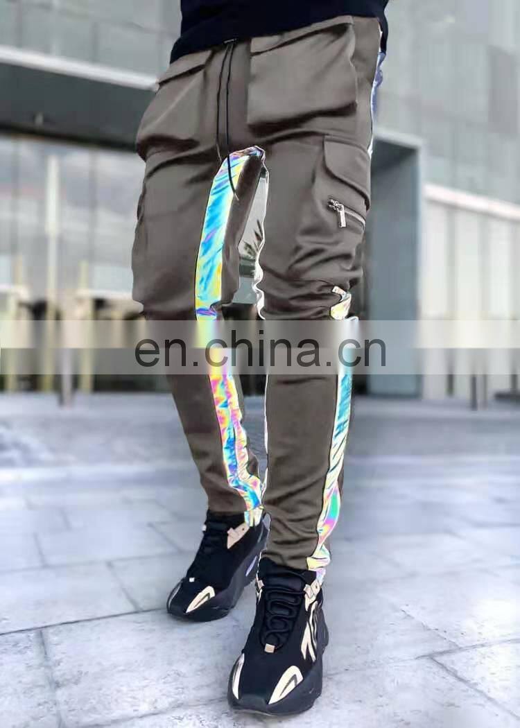 New foreign trade night running reflective strip men's casual pants men's trendy brand hip-hop reflective feet men's pants