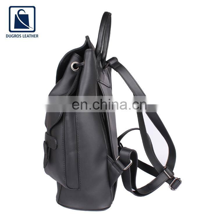 Custom Made Flap Closure Type Latest Fashion Style All Season Used High Black Fittings Genuine Leather Backpack for Sale