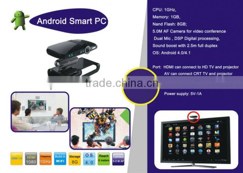 smart TV Box HD23 RAM 1GB ROM 8GB Android 4.4 OS Quad core internet smart tv box with webcam