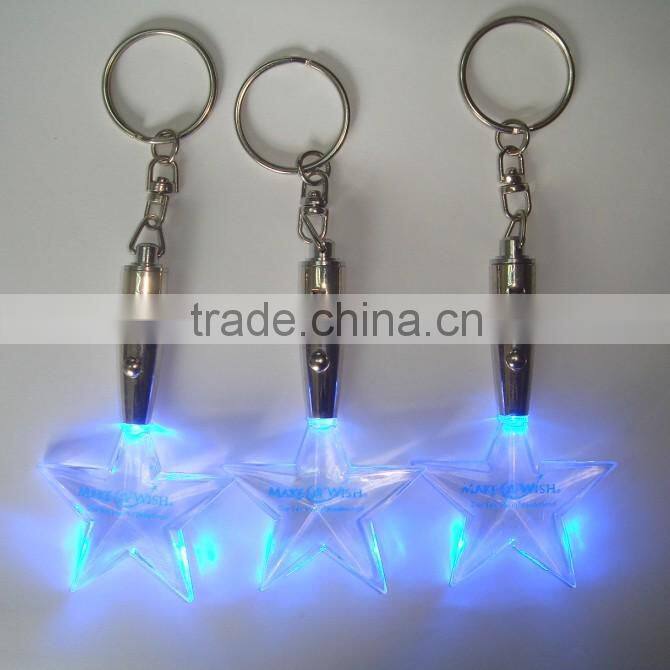2015 novely crystal led logo keychain ,wholesales start shape led keychain ,custom star glowing keychain light for festival gift