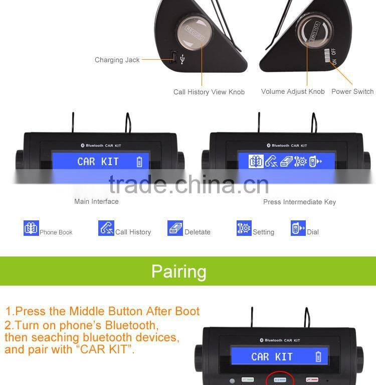 Sun Visor Bluetooth Handsfree Car Kit with Phone No. Display, Aux Bluetooth Car Kit with Car Charger