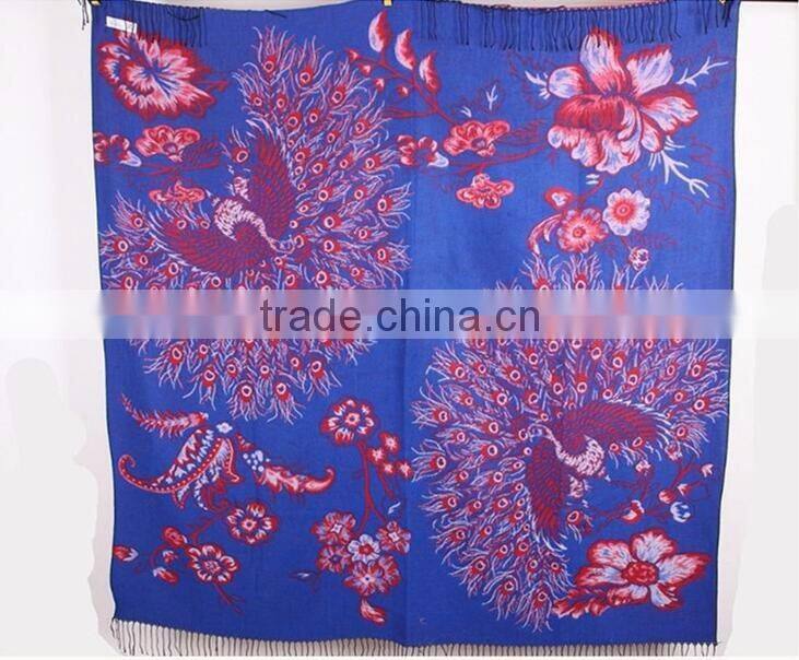 Wide Square Jacquard Peacock Stole Shawl Scarf