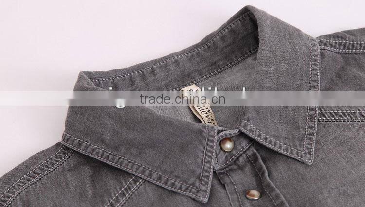 ladies cotton polo collar shirt solid color long sleeve jean blouse