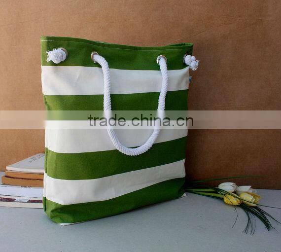 2013 spring, For market or beach or gym, Bags handmade Lovely Bag white and Green striped beach bag