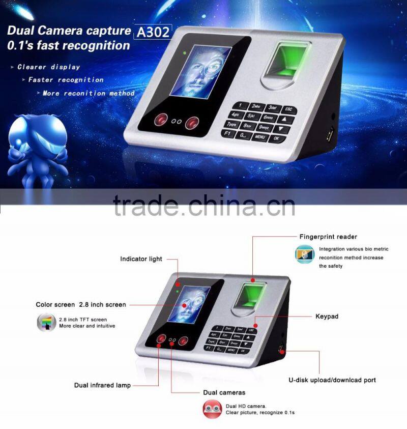 A302 facial recognition system time attendance and access control