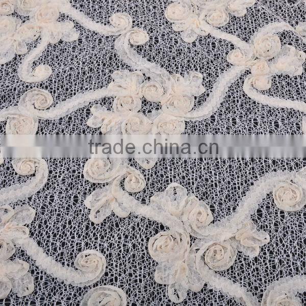 superior quality netting bottom chiffon ribbon flower embroidery lace