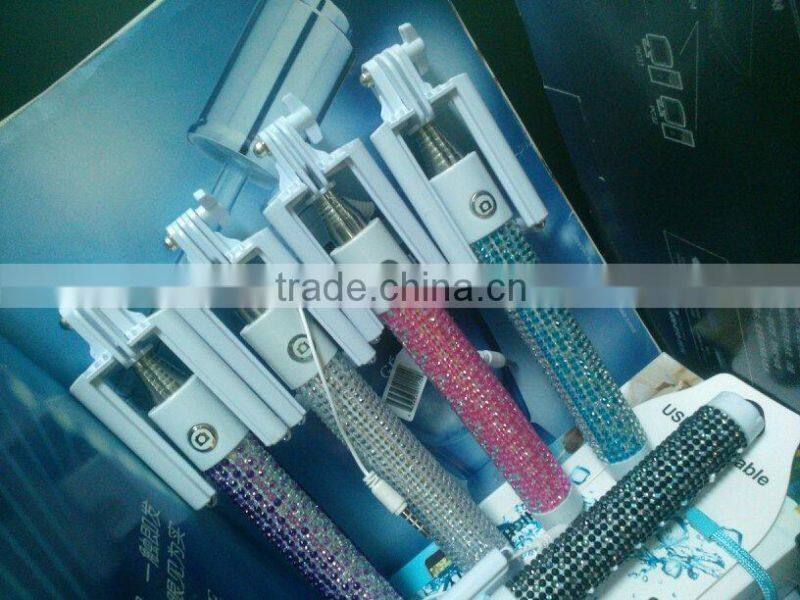 2016 wholesale colorful monopod bling selfie stick in hot-selling