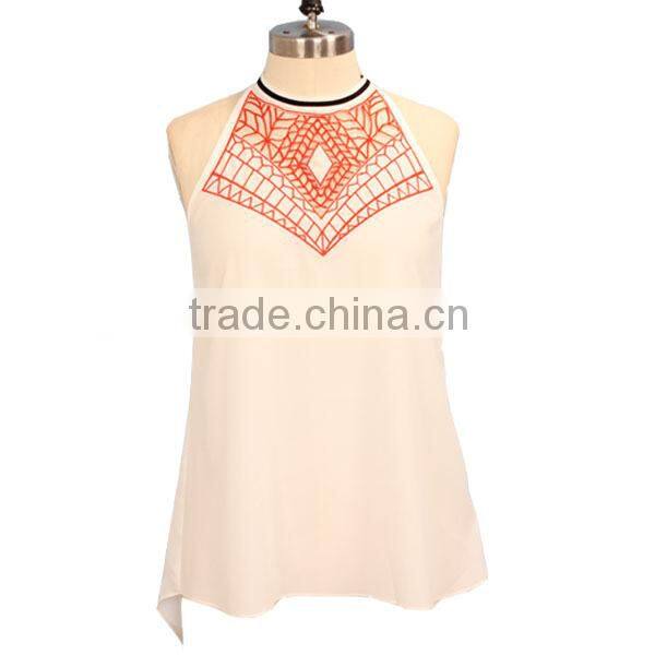 2016 sexy white chiffon tank tops hollow out neck chiffon tank tops