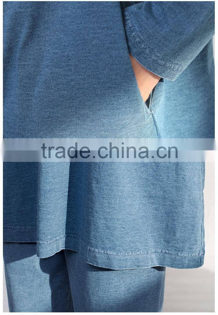 Knitted stretch cotton printed denim fabric