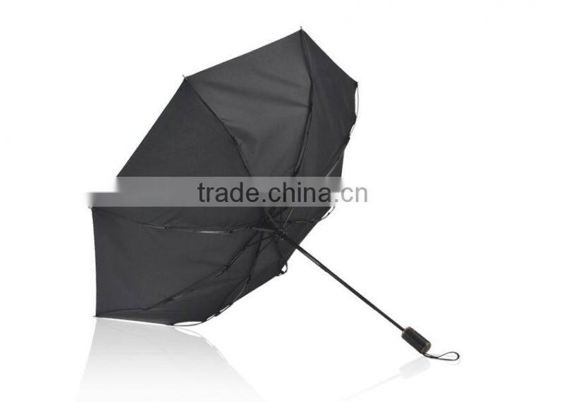 High quality Curve wooden handle pongee foldable umbrella,customized strong 3 fold auto open umbrellas for man