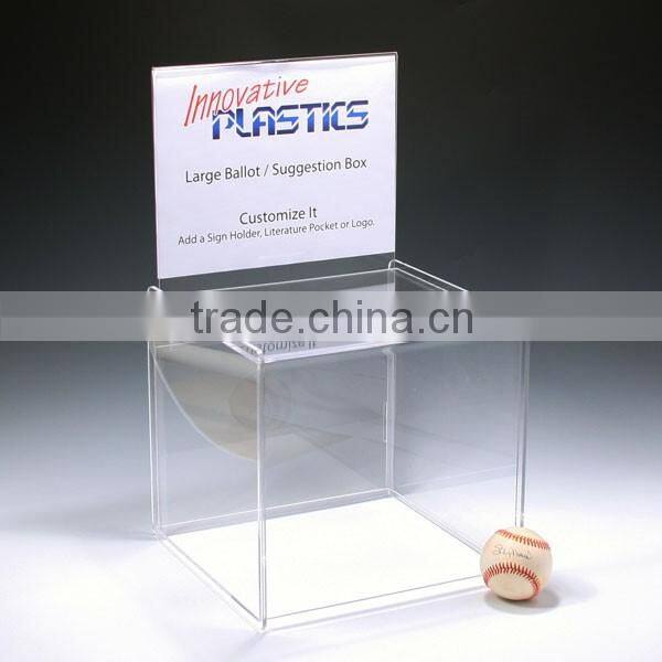 innovative clear desktop acrylic suggestion box,plastic ballot box,acrylic ballot box with header manufacturer
