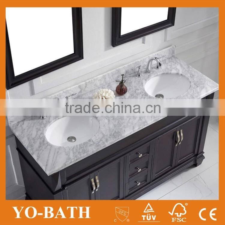 60 inch double sink traditional bathroom vanity with marble top
