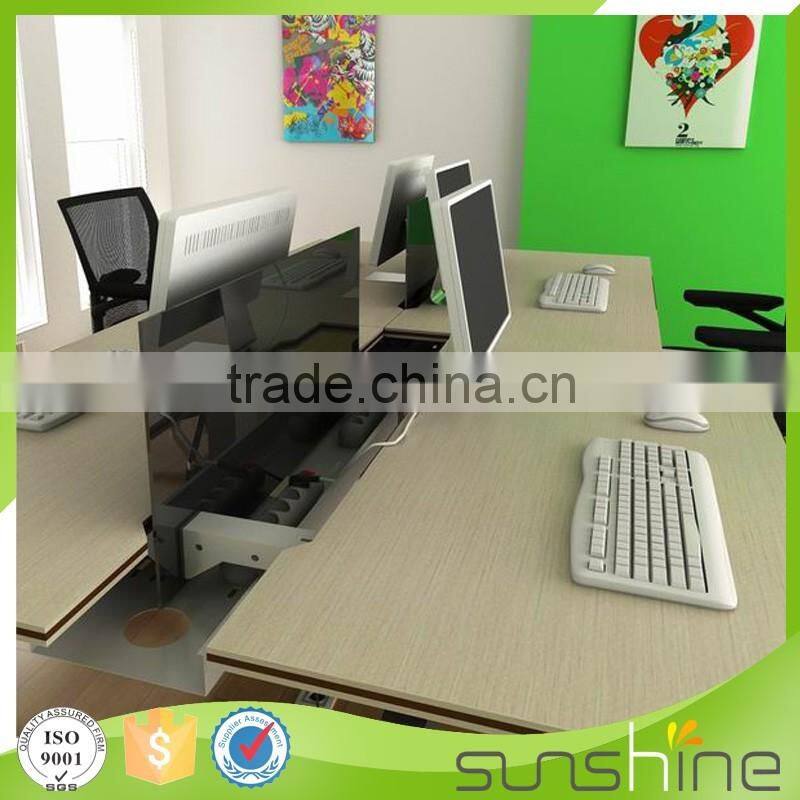 Office Staff working table 4 seating good wire management metal table leg with modblie pedestal and CPU holder