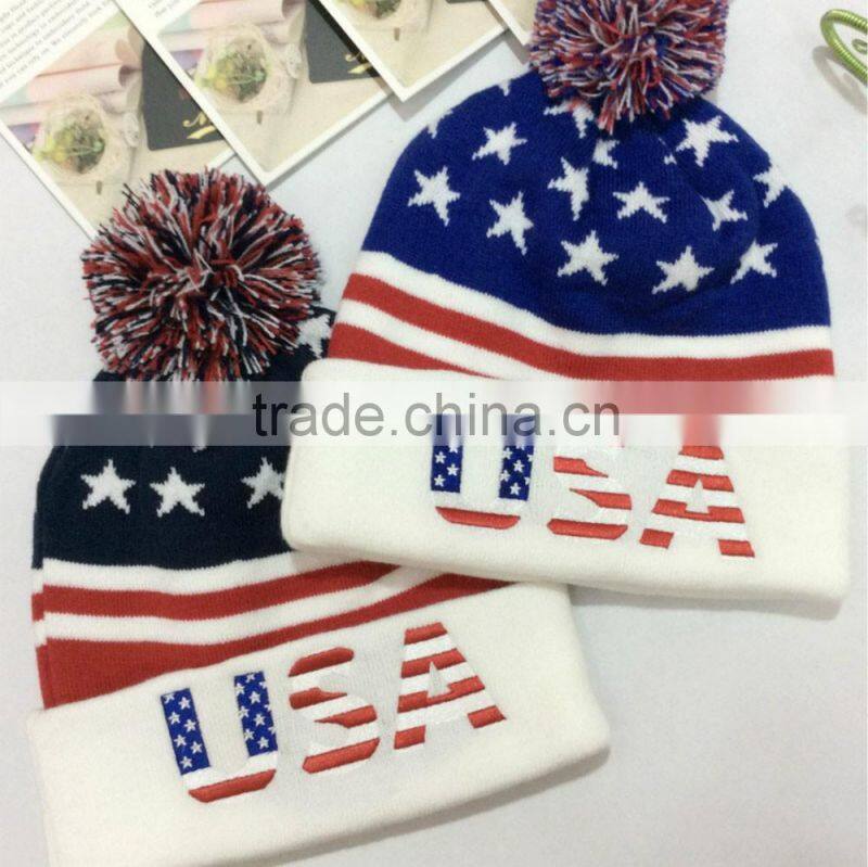 new fashion custom America the USA flag beanie winter hat