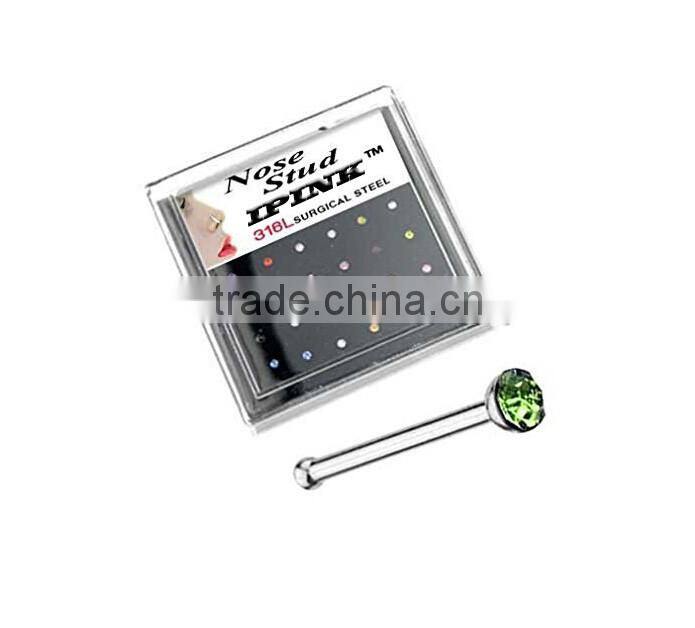 24 PCS Multi Color Gems 20G Steel Nose Bone/Nose Stud/Nose Ring in Case.