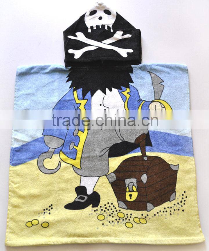 Lovely yellow Bee printed kids hooded beach towel velour printing animal bee kids poncho towel