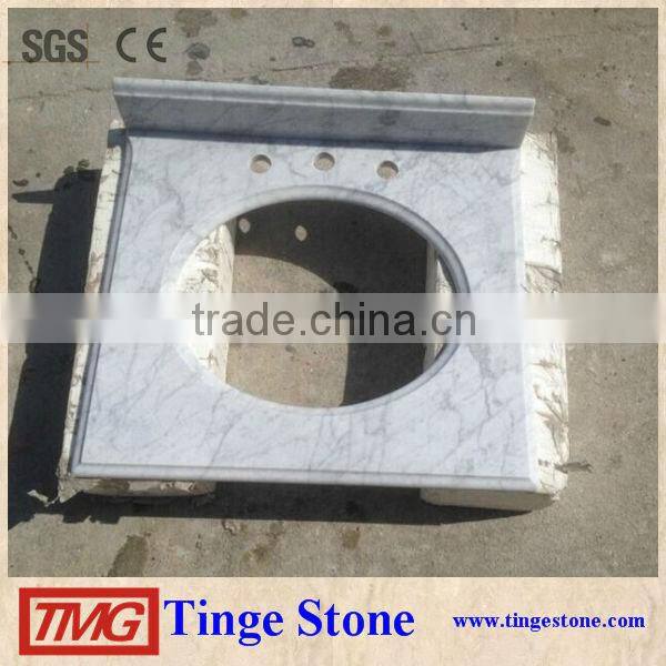 Bianco carrara marble countertop designs with cutout sink and 3 drilling holes