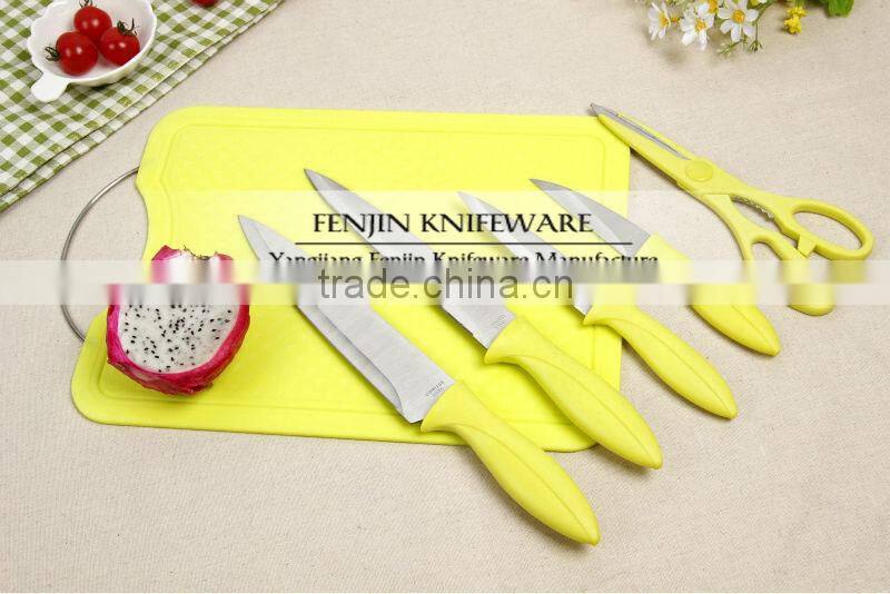 HOT Sale 4pcs Plastic Handle Chinese Knife Set with Chopping Board and Shear