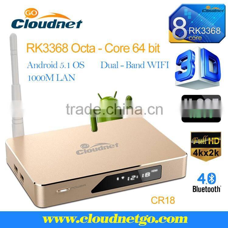Cloudnetgo google play store android tv box CR18 in RK3368 Octa Core Android 5.1 OS 4K UHD TV box Smart TV box with Kodi 16.1