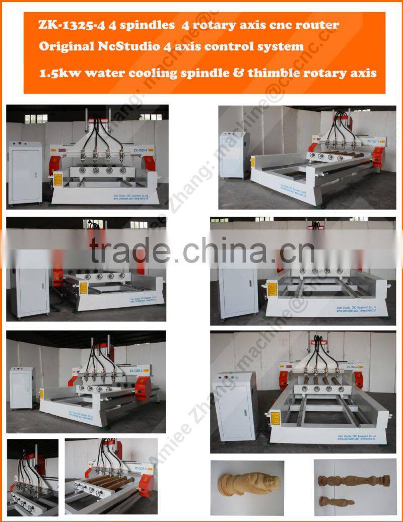 4 Axis 4 Spindles CNC Engraver Router for Flat & Cylinder Material 1300*2500mm ZK-1325-4