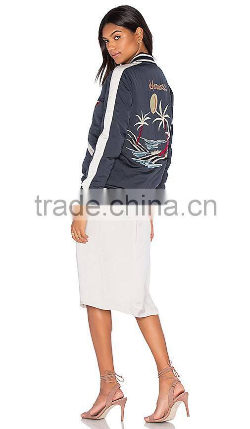 Hot sell ladies apparel custom embroidered bomber jackets fashion apparel factory China