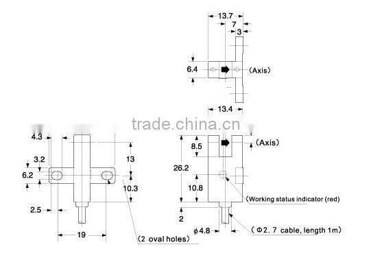 5mm Slot, 4-wire, 2m Cable,12~24VDC Fork Sensor, Can be Offer 5VDC Working Voltage, FC-SPX303 series.