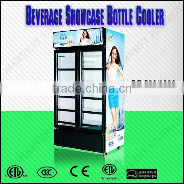 800L/1000L Pepsi Commercial 2 Glass Door Display Beverage Cooler & Freezer Beverage Showcase Bottle Cooler