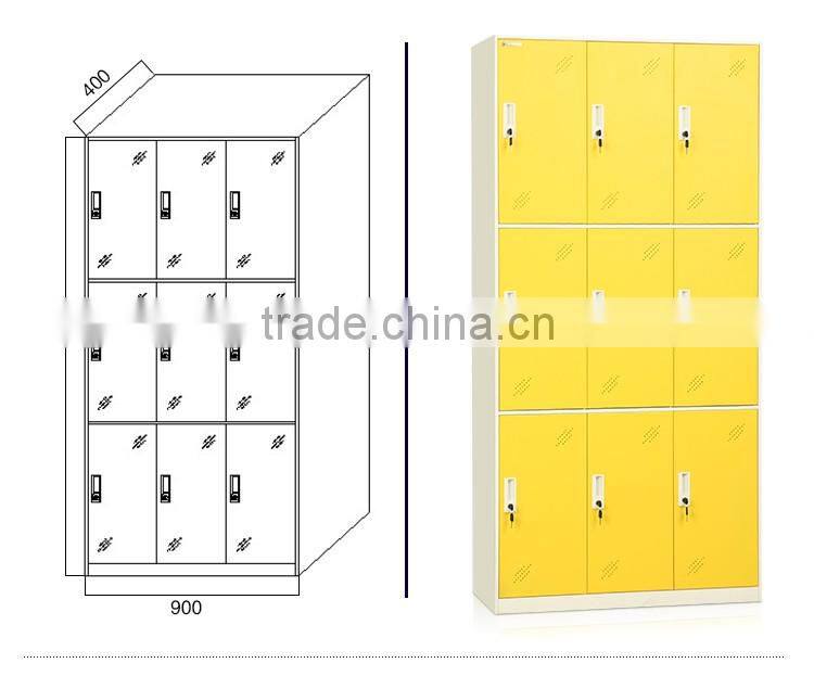 popular colorful steel locker 9 door yellow key lock wardrobe cabinet steel locker furniture for clothing store