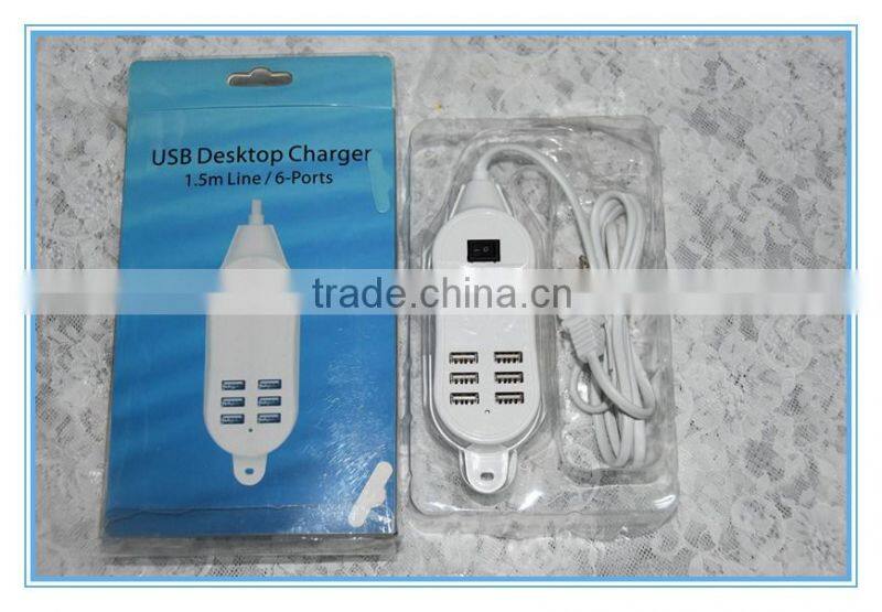 High speed 6 port usb socket charger with 1.5m power cord