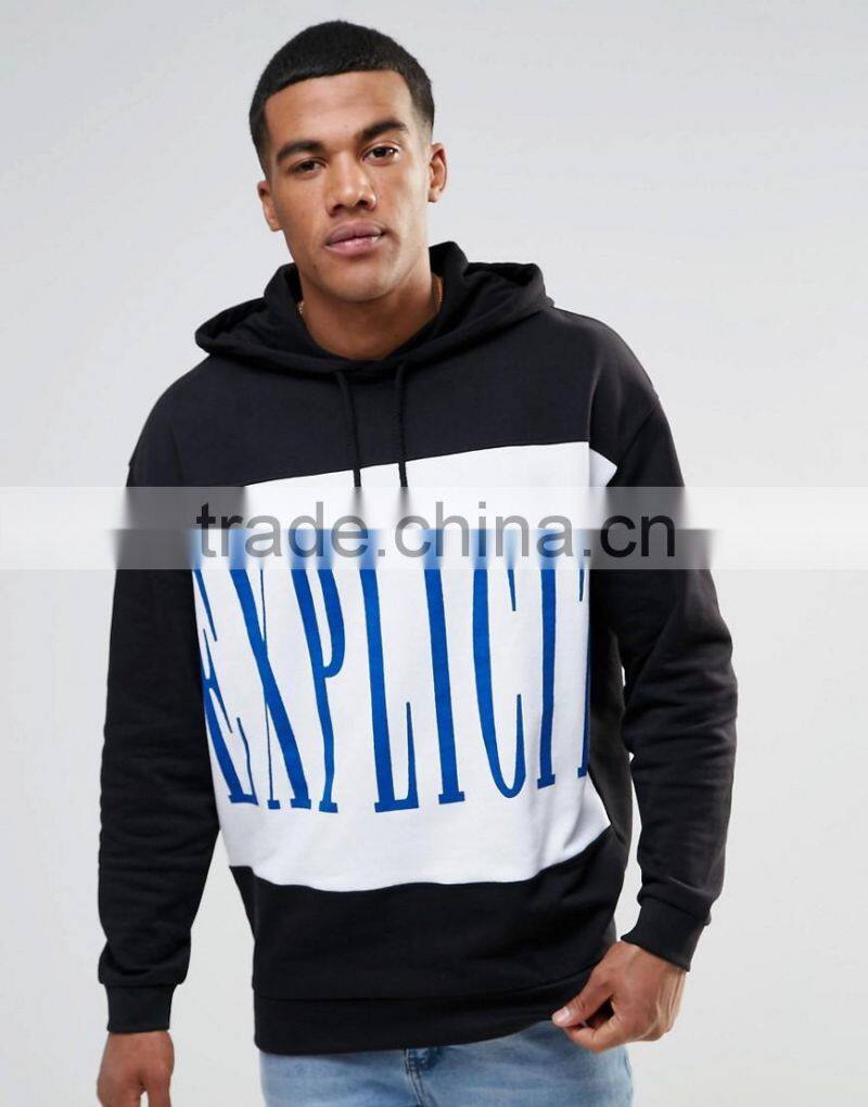 Daijun OEM drawstring 100% cotton black silk-screen logo men pullover oversized hoodie