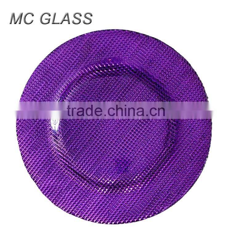 Wholesale Plates Dessert and Decoration Purple Dinner Glass Wedding Charger Plate