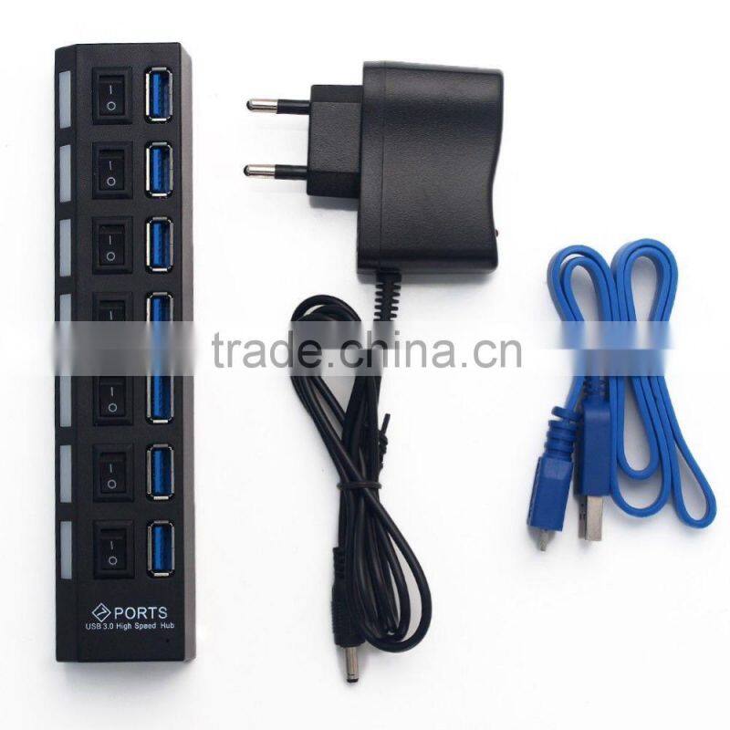 7 PORT USB 3.0 HUB High Speed Power Cable For PC Desktop Laptop Notebook