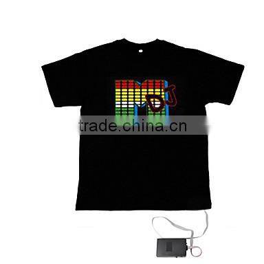 black flashing light up el sound activated t shirt