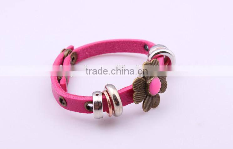 punk style Leather bracelet bracelets with flower
