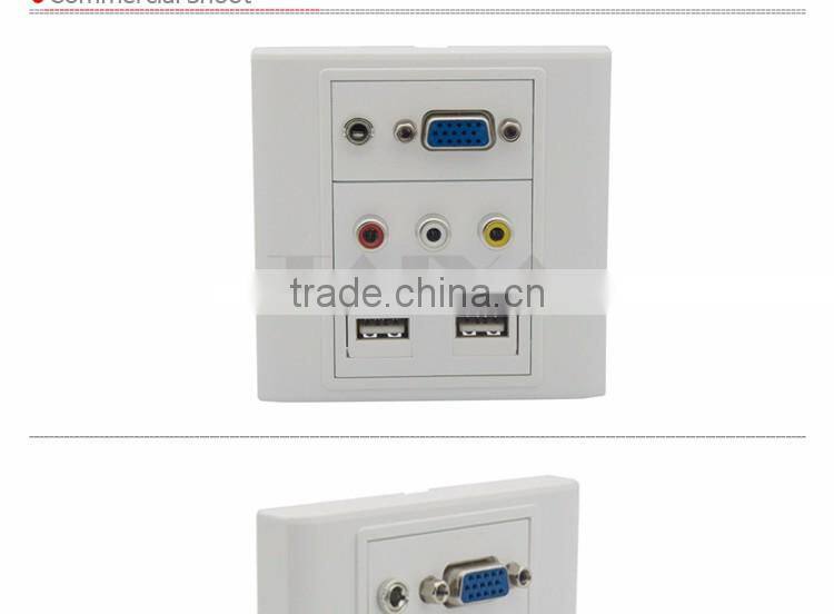 VGA, 3.5mm audio, 3RCA AV, dual USB wall face plate with backside female to female connector
