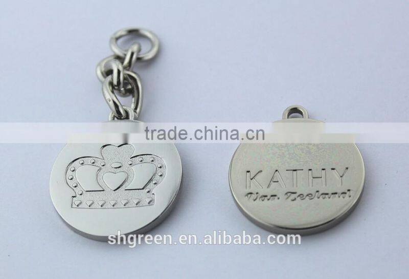 Perfect brand logo metal swing tag with metal chain
