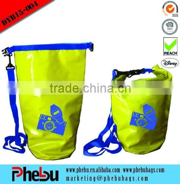 PVC tarpaulin dry backpack trekking bag with double shoulder straps(DYB16-005)