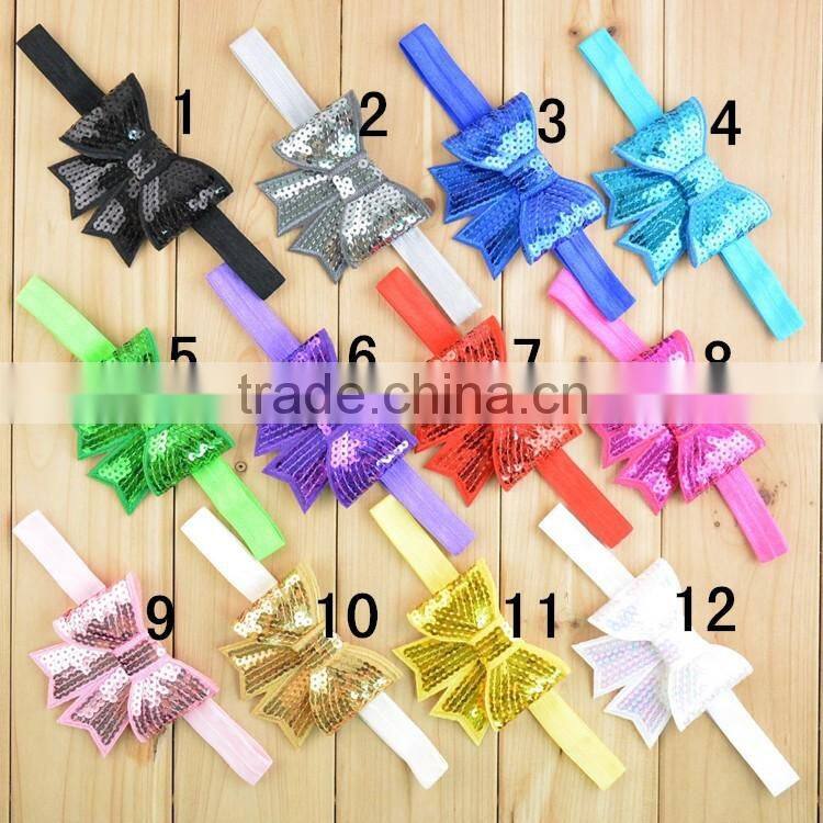 Girls sequins bow hairband for hair dress bling cheerleader sequin hair bow school girls bow hair