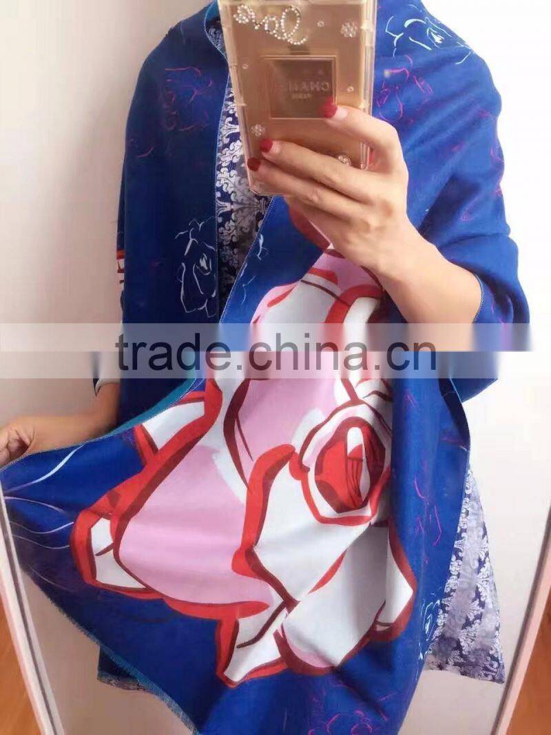 High quality digital print rose silk custom colorful print scarf