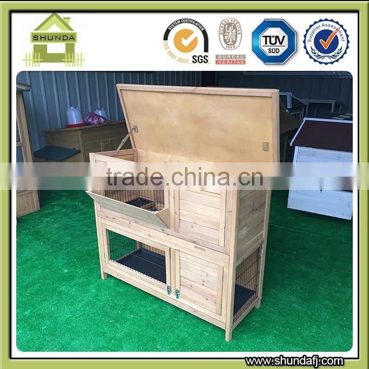 SDR020 commercial unique wooden double rabbit cages with tray and hay rack