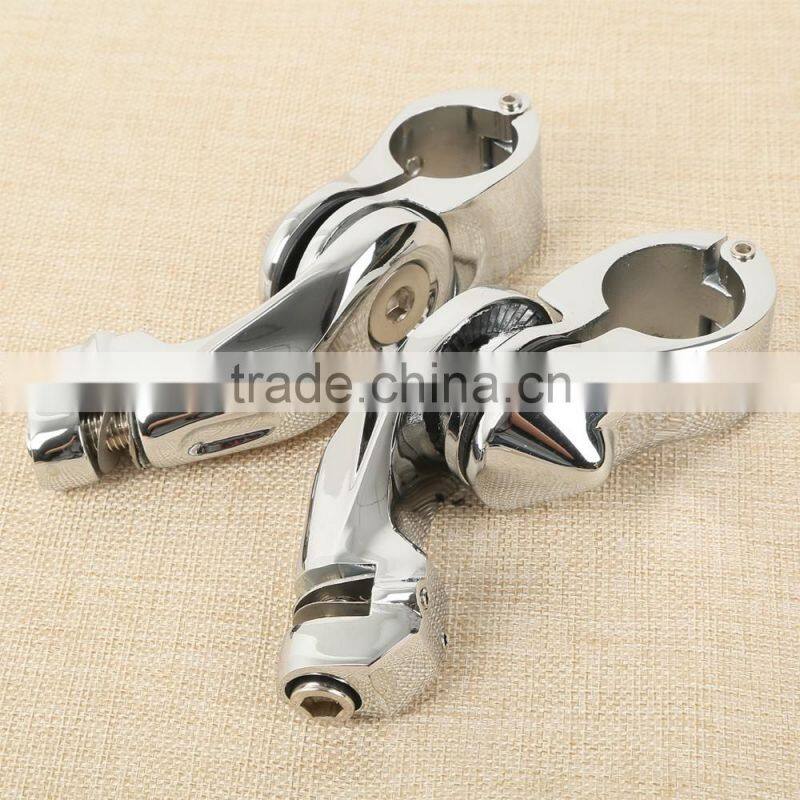 Universal 32mm 1.25" Chrome Short Angled Adjustable Highway Peg Mount Kit