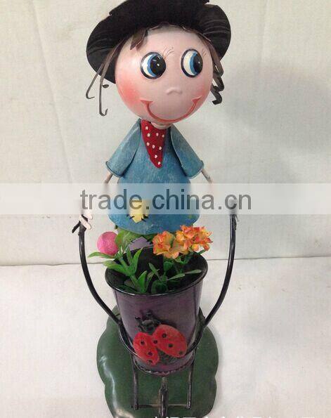 2015 newest design girl boy garden decoration metal girl flower pot metal bog flower pot metal flower pot
