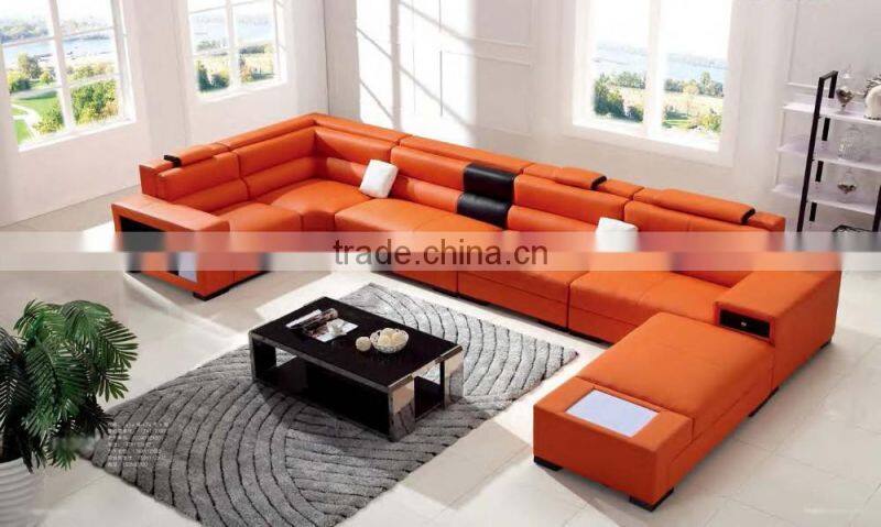 Bisini Latest Dubai Sofa Furniture, Genuine Leather Orange Sofa Furniture