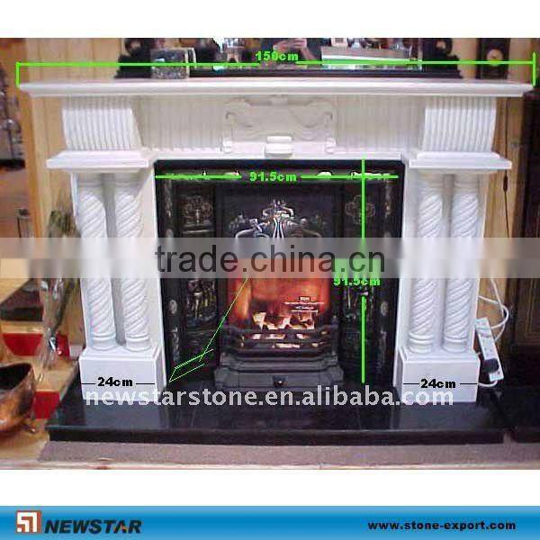 white stone fireplace surround