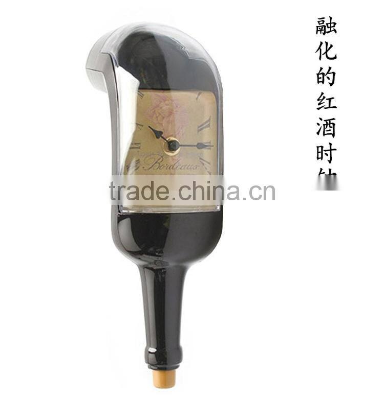 Cretive Melting Wine Bottle Artistic Wall Clock, Table Screwy Bell For Decoration