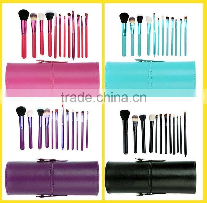 12 pcs Pro Makeup Cosmetic Brush Kit Leather Cylinder Cup Holder Case Set cheap makeup brush