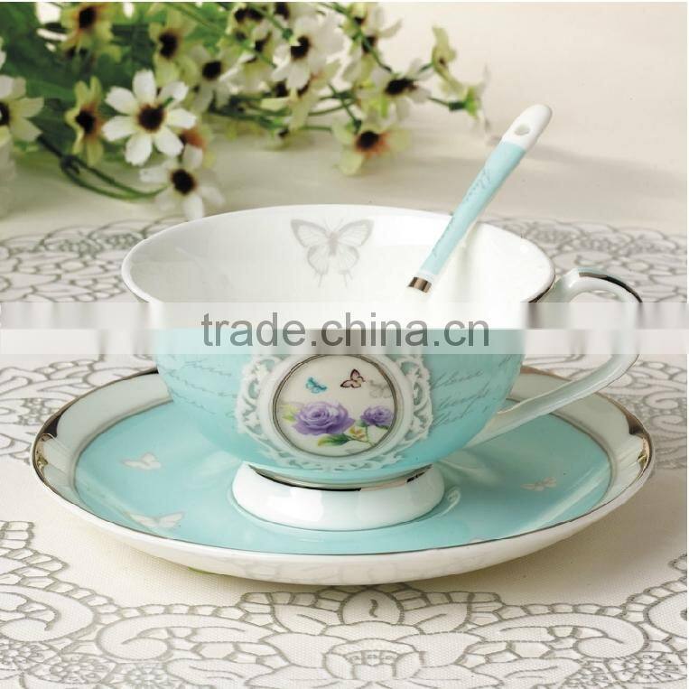 blue top grade porcelain ceramic coffee cups saucers set
