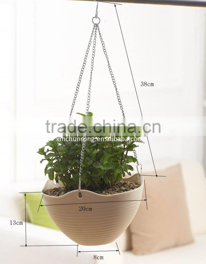 plastic hanging flowerpot with metal chain hanger