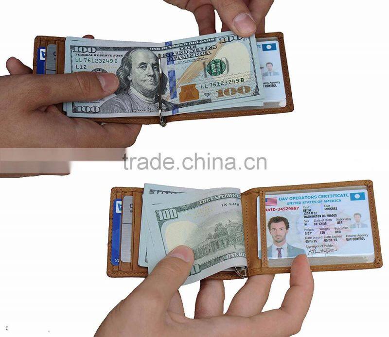 RFID Blocking Bifold Slim Genuine Leather Thin Minimalist Front Pocket Wallets for Men Money Clip - Made From Full Grain Leather