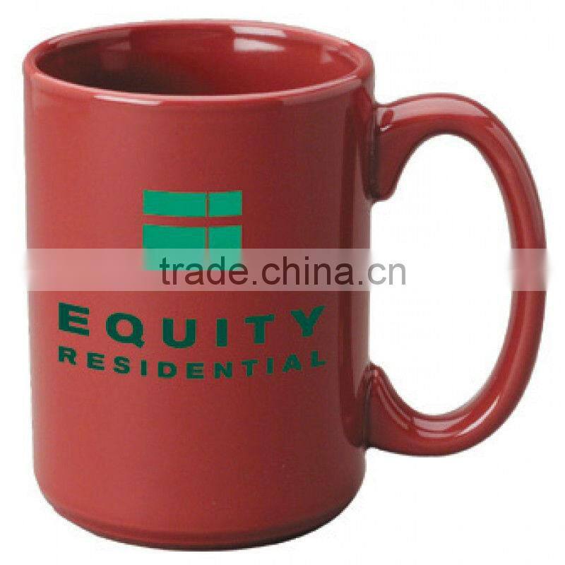 Red color ceramic mug with handle